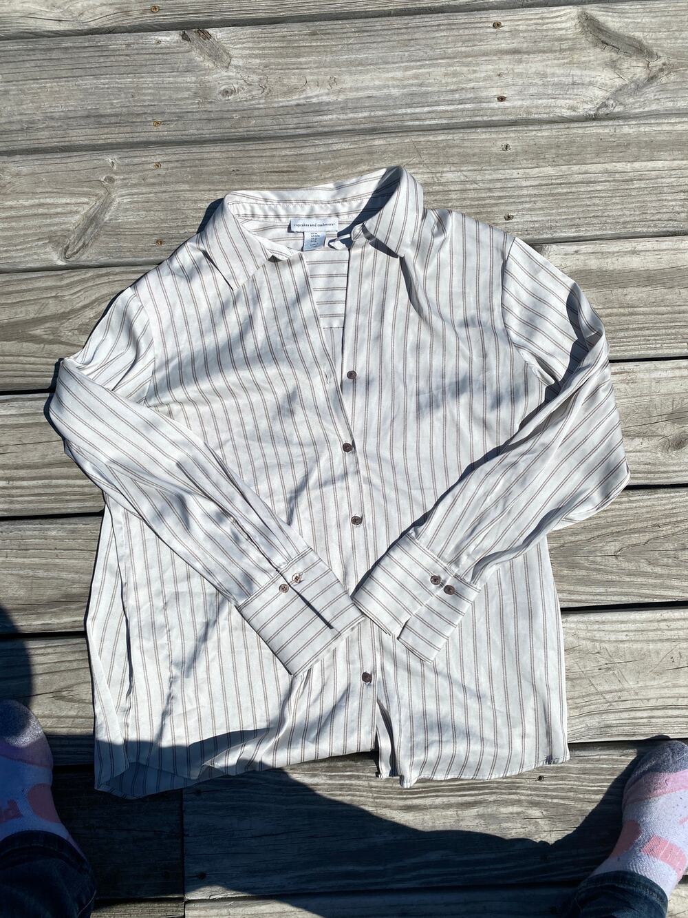 Cupcakesb& Cashmere Women's Button Down Shirt in Brown & White Stripes - Size M
